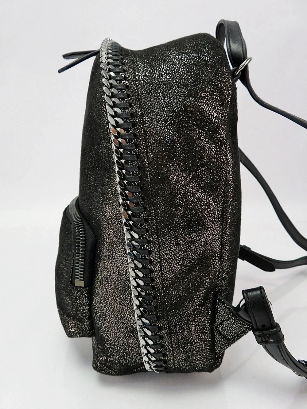 Stella McCartney Metallic Charcoal Chain-Trim Backpack